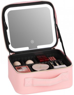 Lagaminas kosmetikos priemonėms su veidrodžiu, rožinis OSOMP040RG