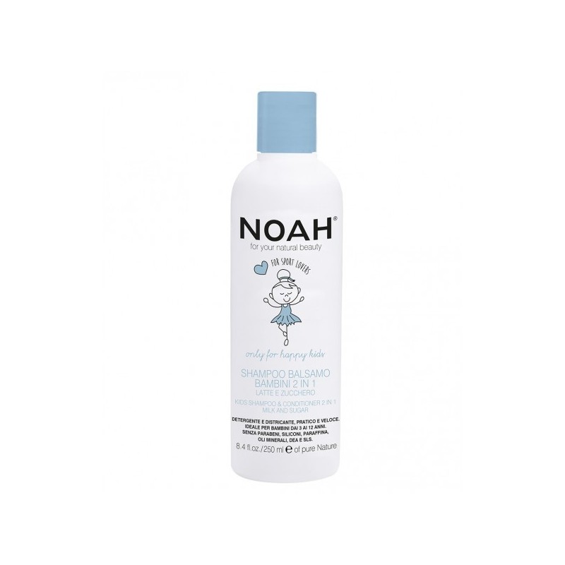 NOAH Kids 2in1 Shampoo & Conditioner Šampūnas ir kondicionierius su pienu ir cukrumi vaikams, 250ml