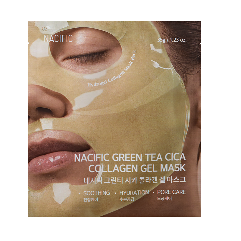 NACIFIC Green Tea Cica Collagen Gel Mask – kolageno gelinė veido kaukė su žaliosios arbatos ir azijinės centelės kompleksu, 35 g