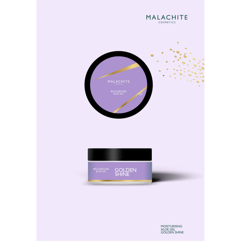 MALACHITE COSMETICS Drėkinamasis Aloe Vera Gelis „GOLDEN SHINE“, 200 ml