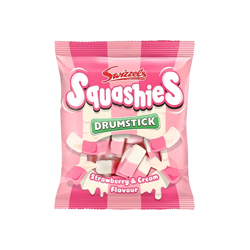 Kramtomi saldainiai SQUASHIES DRUMSTICK (STRAWBERRY AND CREAM), 120g
