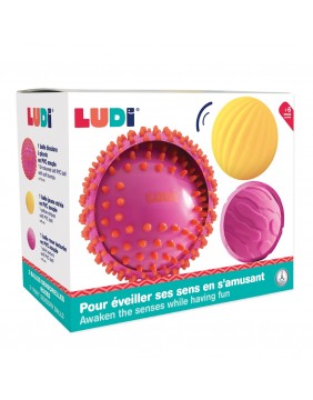 LUDI sensoriniai kamuoliukai, rožinė ir geltona, 3 vnt.