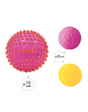 LUDI sensoriniai kamuoliukai, rožinė ir geltona, 3 vnt.