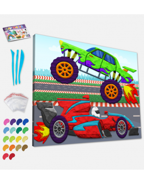 Splat Planet paveikslas iš modelino, Mašinos 30x40cm