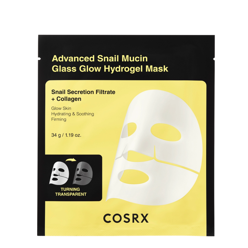 COSRX Advanced Snail Mucin Glass Glow Hydrogel Mask hidrogelinė kaukė su sraigių mucinu