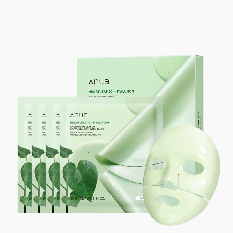 Anua Heartleaf 70 - raminančių kolageno kaukių rinkinys (4vnt)