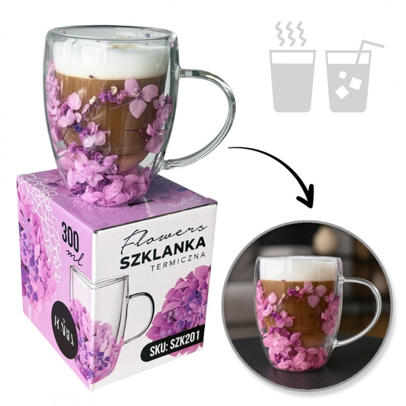 Termostiklinė stiklinė su gėlių kompozicija viduje (300 ml)