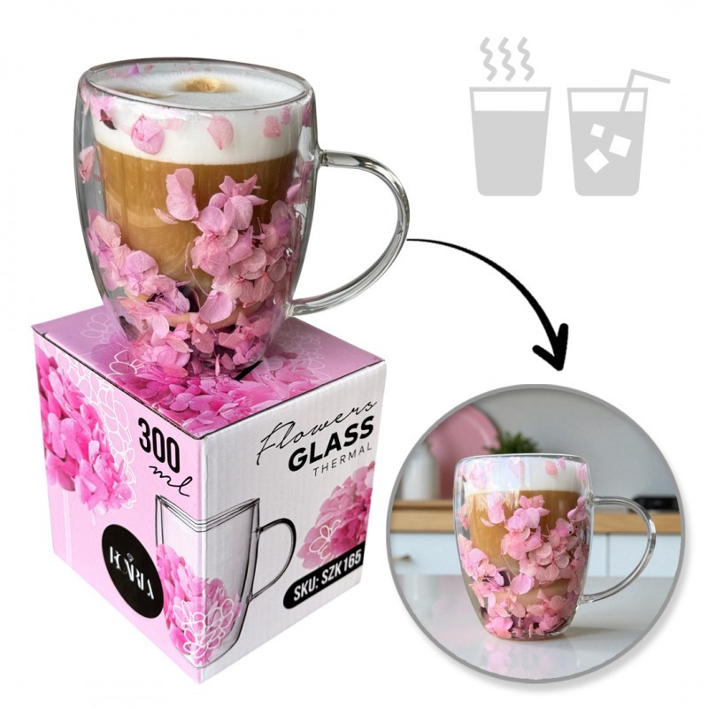 Termostiklinė stiklinė su gėlių kompozicija viduje (300 ml)