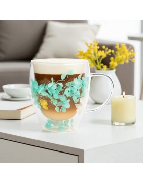 Termostiklinė stiklinė su gėlių kompozicija viduje (300 ml)