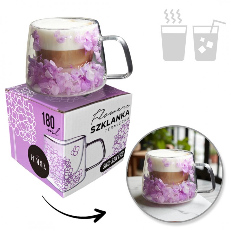 Termostiklinė stiklinė su gėlių kompozicija viduje (180 ml)