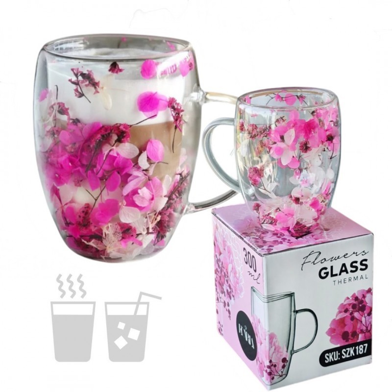 Termostiklinė stiklinė su gėlių kompozicija viduje (300 ml)