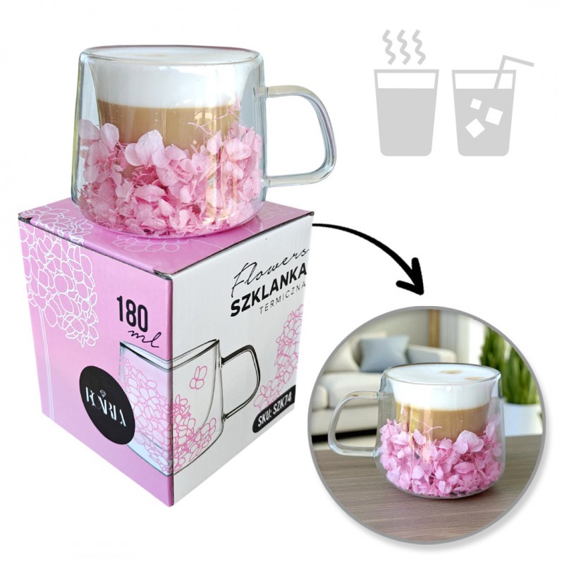 Termostiklinė stiklinė su gėlių kompozicija viduje (180 ml)