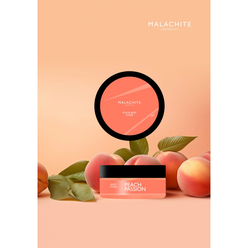 Persikų šveitiklis MALACHITE COSMETICS „Peach Passion Scrub“, 300 g