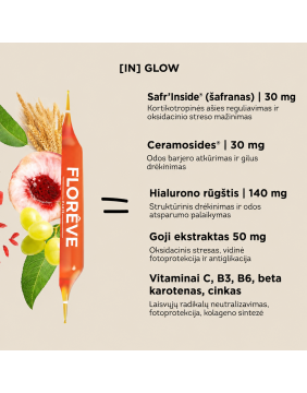 FLOREVE natūralus maisto papildas odos drėkinimui ir švytėjimui (IN) GLOW su hialurono rūgštim
