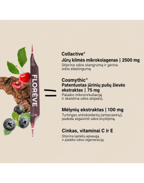 FLOREVE (IN) YOUTH – jūrinio kolageno maisto papildas su vitaminu C, vitaminu E, cinku ir augaliniais ekstraktais