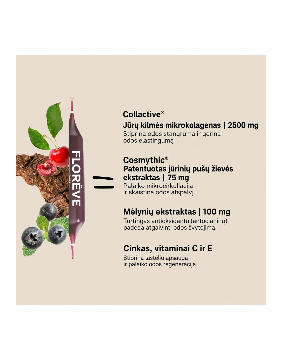 FLOREVE (IN) YOUTH – jūrinio kolageno maisto papildas su vitaminu C, vitaminu E, cinku ir augaliniais ekstraktais