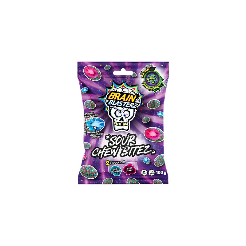 Guminukai BRAIN BLASTERZ SOUR CHEW BITEZ (BLUE RASPBERRY & MIXED BERRY), 100g
